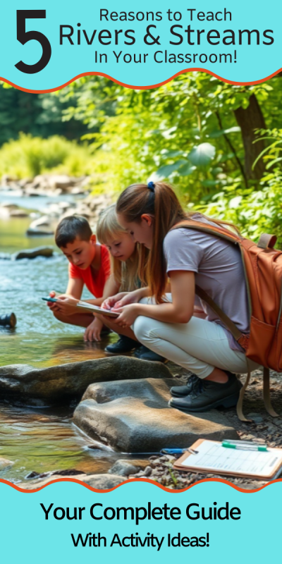 students with clipboards kneeling next to a shallow stream
