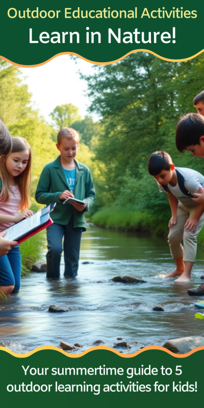 children with clipboards wading in a shallow river