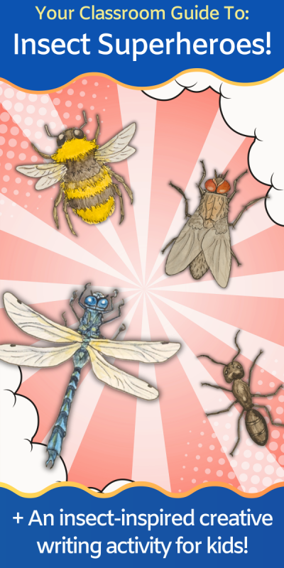 insects on a superhero background